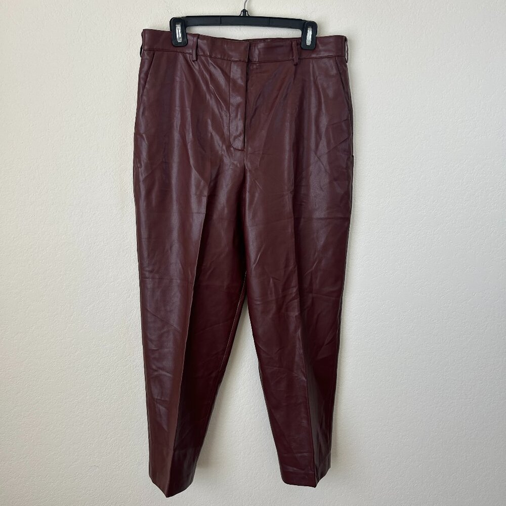 New French Connection Pants Women 12 Brown Crolenda Faux Leather Tapered Trouser